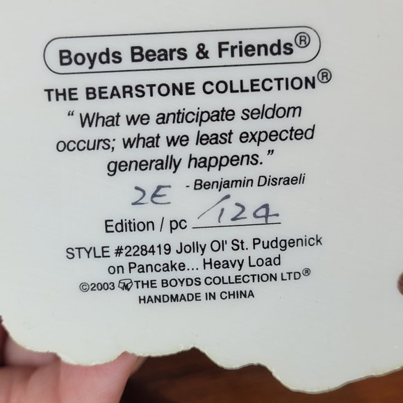 Boyds Bears Resin #228419 Jolly Ol' St. Pudgenick on Pancake "Heavy Load" - Picture 3 of 8